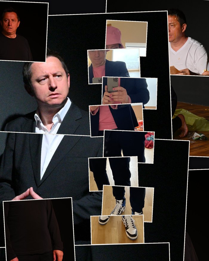 Collage from dressing room photographs, 2026. Eighteen fragments from six shots.